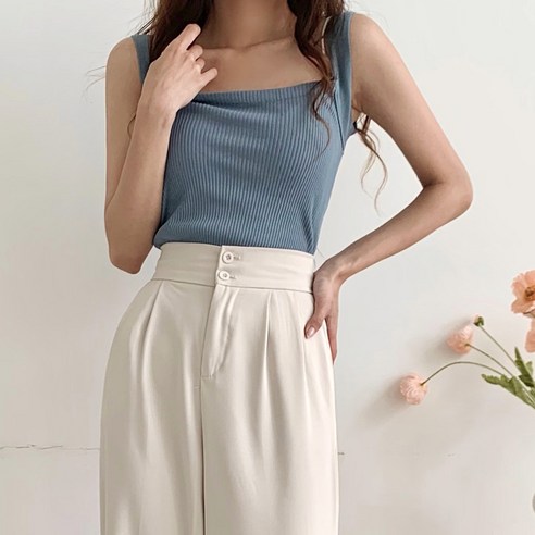 숄더밴드 여성용 스퀘어 니트 탱크탑 나시니트