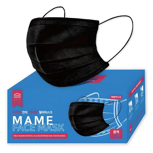 MAME 3중구조 일회용 마스크 성인용, 50개입, 1개, 블랙