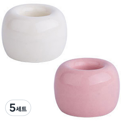 리버그린 무지 도자기 칫솔꽂이 2p, 핑크 + 화이트, 5세트