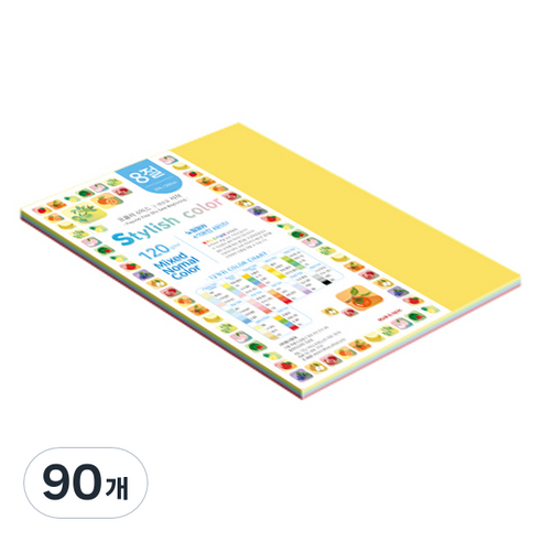 종이문화 스타일리쉬 얇은 혼합색지 120g 12 SN Vivid Tone, 90개, 8절