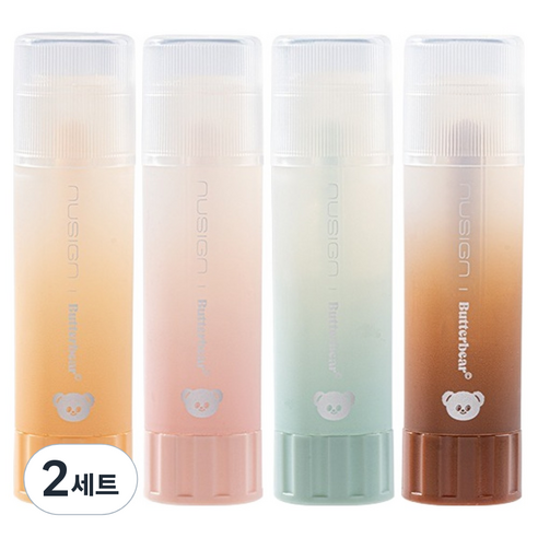 버터베어 글루스틱 고체풀 옐로우 + 핑크 + 그린 + 브라운 4종 세트, 60g, 2세트