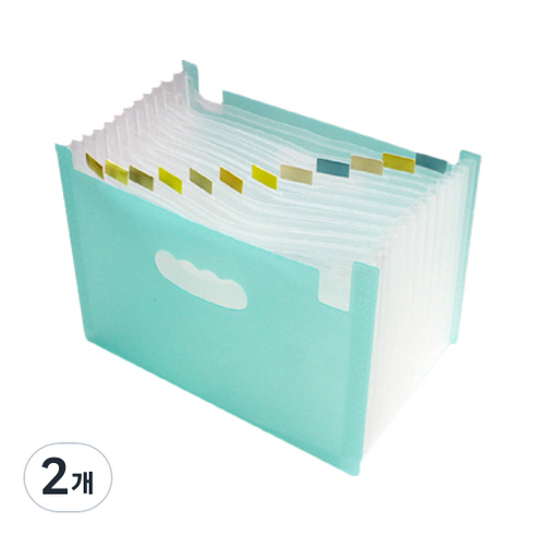 레인보우 아코디언파일 13칸 A4, 그린 화이트, 2개