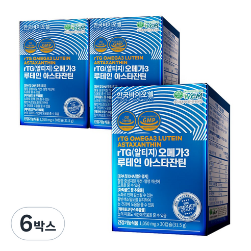 한국바이오셀 RTG 오메가3 루테인 아스타잔틴, 30정, 6개