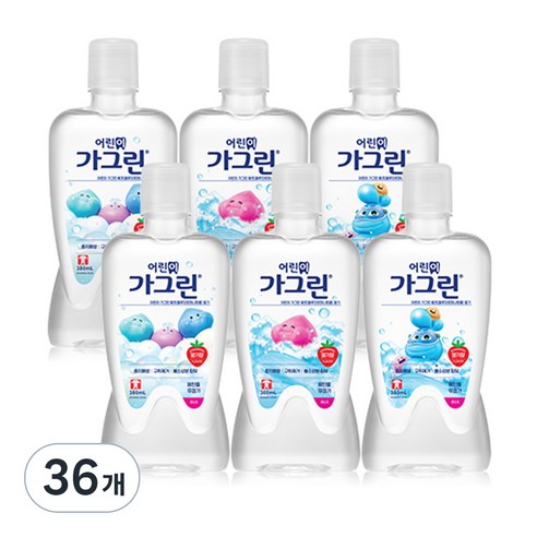 가그린 어린이용 딸기향 구강청결제 랜덤발송, 380ml, 36개