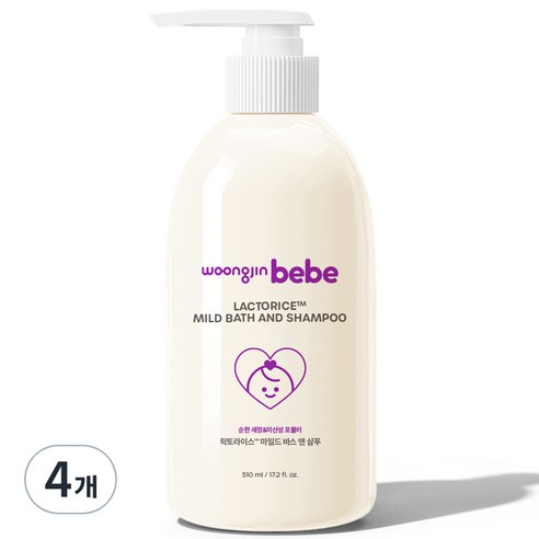 웅진베베 락토라이스TM 마일드 바스앤샴푸 베이비파우더향, 4개, 510ml