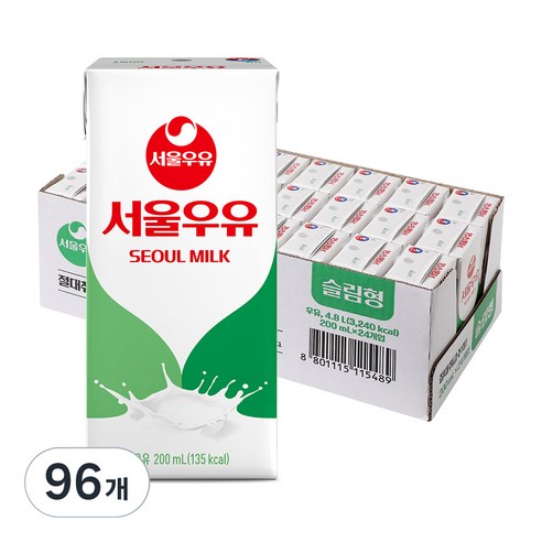 서울우유 멸균 흰우유, 200ml, 96개 200ml × 96개, 개당 용량 × 총 수량 섬네일