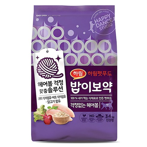 하림펫푸드밥이보약 전연령 고양이 기능성 사료, 헤어볼, 3.4kg, 1개
