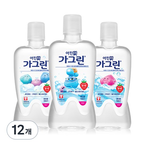 가그린 어린이용 구강세정제 딸기향 이미지 랜덤발송, 12개, 380ml
