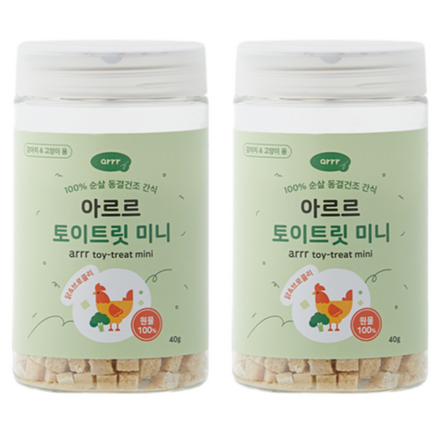 동원아르르 반려동물 토이트릿 미니 동결건조간식 닭 & 브로콜리, 혼합맛(닭 / 브로콜리), 40g, 2개