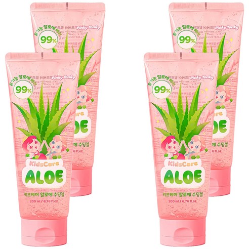 핑키통키 유아용 키즈케어 유기농 알로에 99% 수딩젤, 4개, 200ml