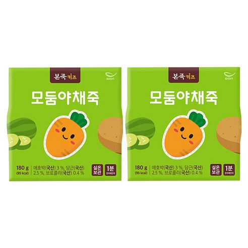 본죽 키즈 모둠 야채죽 180g, 2개, 혼합맛(애호박/당근/브로콜리)