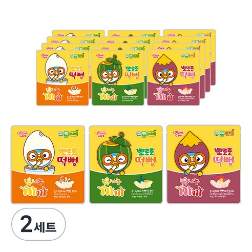 프로엠 유기농까까 뽀로로 떡뻥단호박 10g x 5p + 자색고구마 10g x 5p + 백미10g x 5p 3종 세트, 혼합맛(단호박/자색고구마/백미), 2세트
