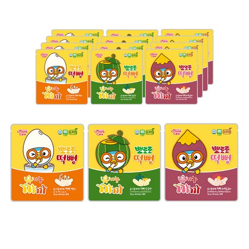 프로엠 유기농까까 뽀로로 떡뻥단호박 10g x 5p + 자색고구마 10g x 5p + 백미10g x 5p 3종 세트, 혼합맛(단호박/자색고구마/백미), 1세트