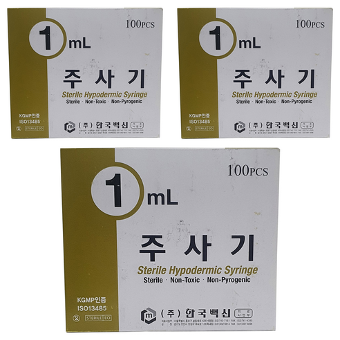 한국백신 일회용 주사기 1ml 26g 100p, 3개