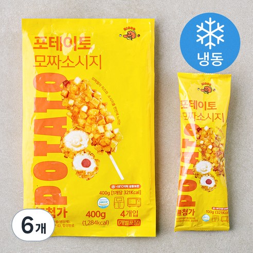 오늘의간식 포테이토 모짜소시지 핫도그 (냉동), 100g, 4개입, 6개