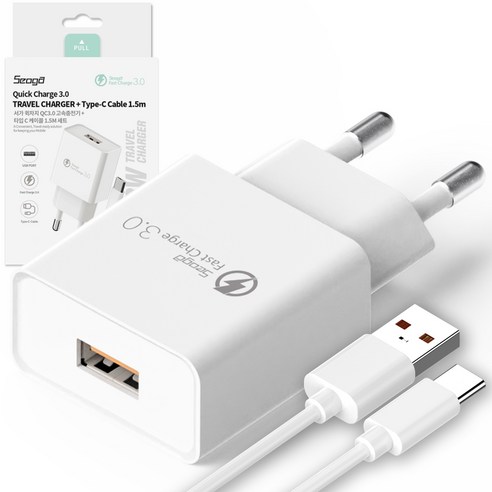 서가 QC3.0 18W USB 고속충전기와 C타입 케이블 1.5m 세트 – 화이트, 1개 
휴대폰 액세서리