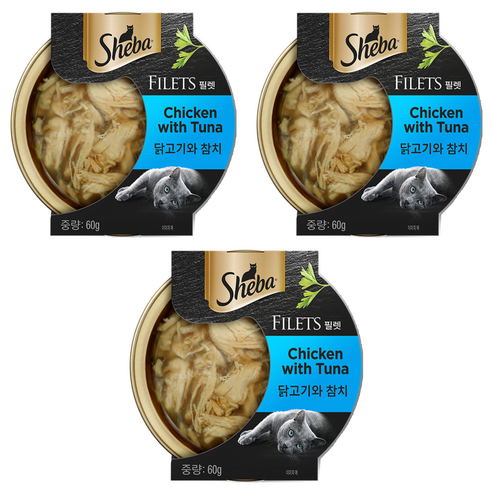 쉬바 어덜트 고양이 필렛 습식사료, 닭+참치, 60g, 3개
