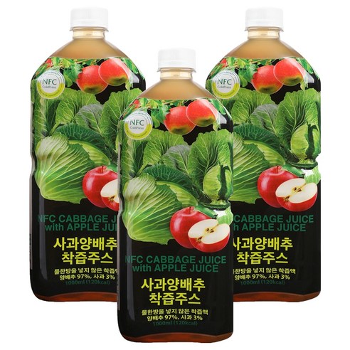 파모빗 사과 양배추 착즙 주스, 1L, 3개