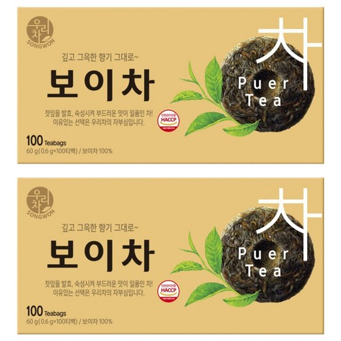 우리차 송원식품 보이차, 600mg, 100개입, 2개