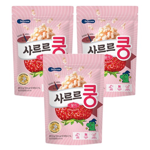 베베쿡 사르르쿵 딸기 과자 23g, 딸기맛, 3개