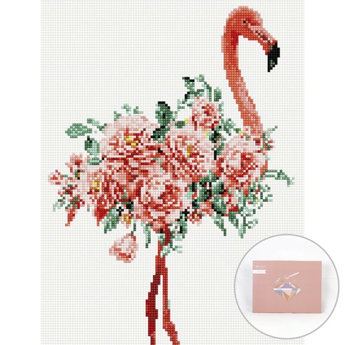 아트조이 DIY 보석십자수 캔버스형 30 x 40 cm, 플라워 플라밍고, 1세트