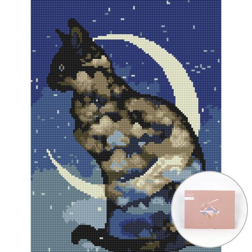 아트조이 DIY 보석십자수 캔버스형 30 x 40 cm, 달과 고양이, 1개
