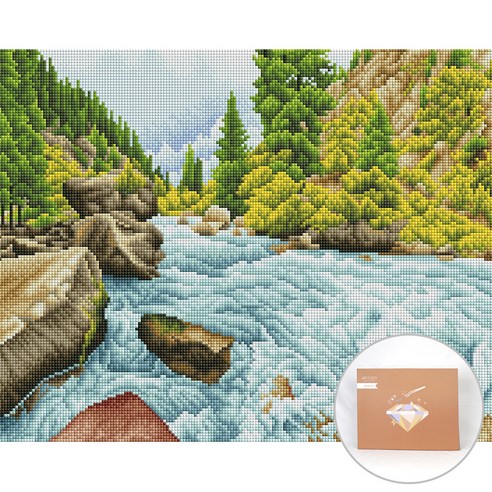 아트조이 DIY 보석 십자수 캔버스형 50 x 40 cm, 숲속의 계곡, 1세트