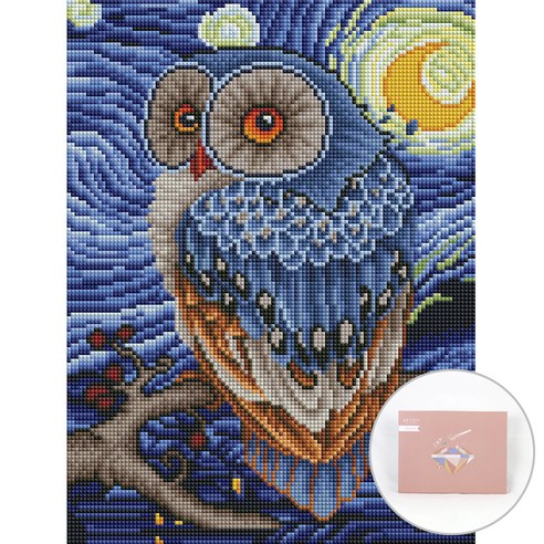 아트조이 DIY 보석십자수 세트 캔버스형 30 x 40 cm, 밤의 행운부엉이, 1세트