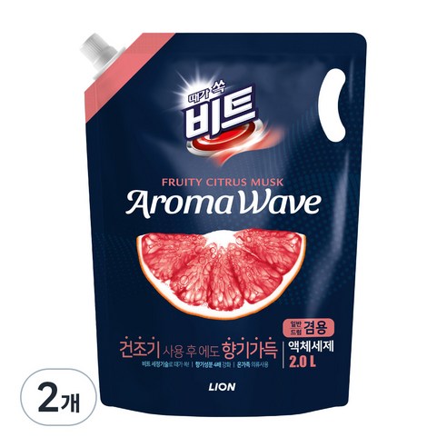 비트 아로마웨이브 일반 드럼 겸용 리필 시트러스향, 2L, 2개