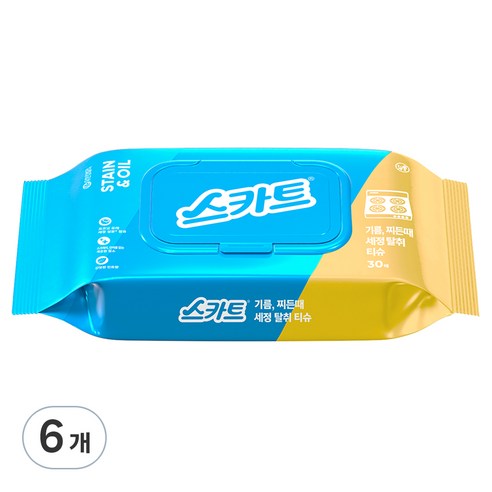 스카트 기름 때전용 세정 탈취 티슈 30매, 6개