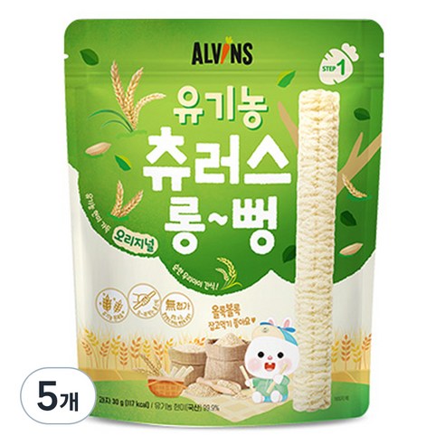 엘빈즈 유아용 유기농 츄러스 롱뻥 STEP1, 오리지널맛, 30g, 5개
