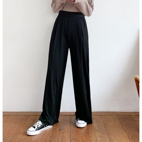 편안하고 세련된 잘빠진 여성용 멘토 밴딩 핀턱 와이드 팬츠