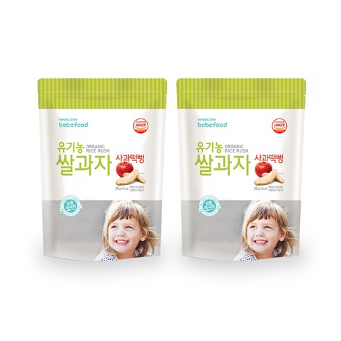 베베푸드 유기농 쌀과자 떡뻥 20g, 사과, 2개