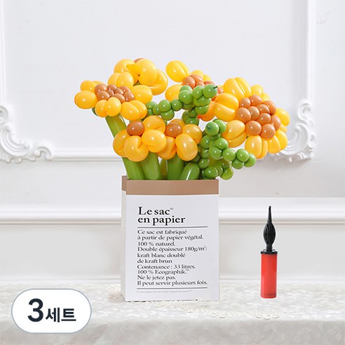 피앤비유니티 DIY꽃풍선선물 10p + 풍선펌프 + 종이봉투 세트, 04 유칼립 + 해바라기, 3세트