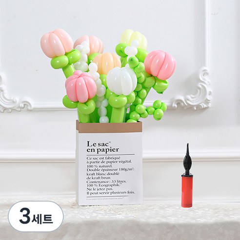 피앤비유니티 DIY꽃풍선선물 10p + 풍선펌프 + 종이봉투 세트, 05 튤립 마카롱, 3세트
