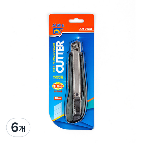 알파 자석 컷터칼 18mm AS-94MT, 블랙, 6개