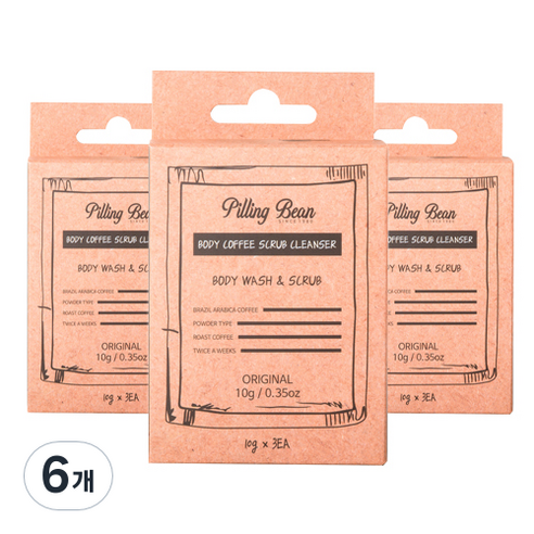 필링빈 휴대용 바디 스크럽 클렌저 오리지널 커피 3p, 30g, 6개