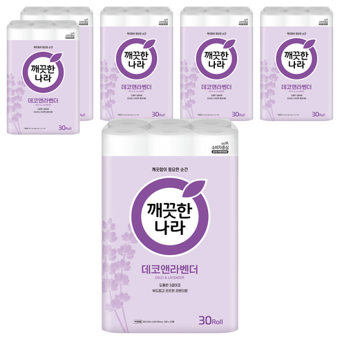 깨끗한나라 데코앤라벤더 3겹 고급롤화장지, 30m, 30개입, 6개