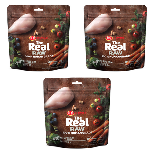 하림펫푸드 어덜트 강아지 더리얼 로우 건조사료, 닭, 50g, 3개