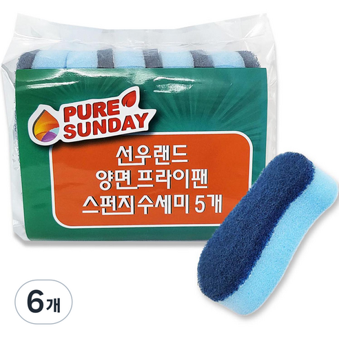 퓨어썬데이 선우랜드 양면 프라이팬 전용 수세미, 5개입, 6개