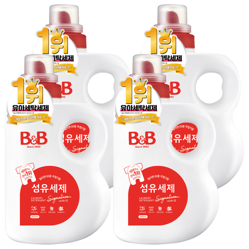 비앤비 비자극 유아 섬유 세제 시그니처 알러젠프리향 용기형, 1.5L, 4개
