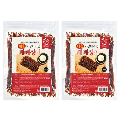 해야미 매콤 빼빼징어 오징어소면, 200g, 2개