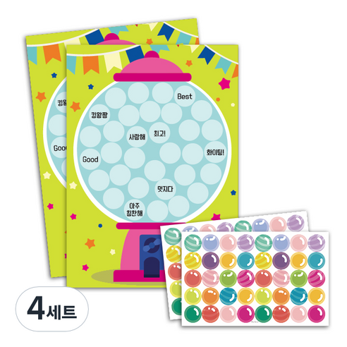 멜로우 Bubblegum 칭찬스티커 2p + 스티커판 2p, Pink, 4세트
