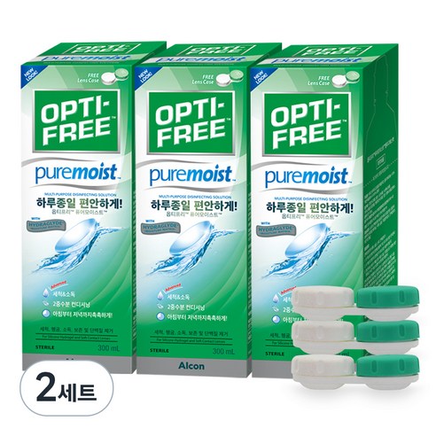 옵티프리 퓨어모이스트 렌즈세정액 300ml 3p + 렌즈케이스 3p, 900ml, 2세트