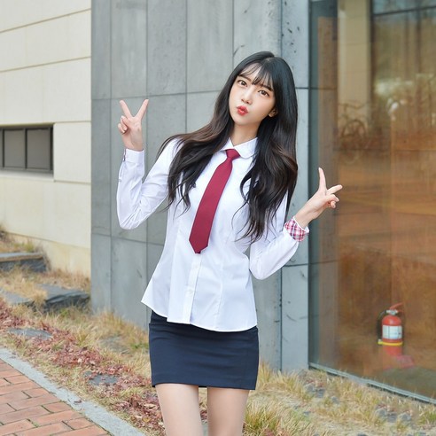 교복몰 여성용 프리미엄 스판 둥근카라 셔츠
