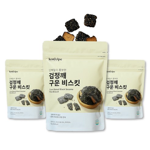 코레시피 단백질 두부 과자 간식 검정깨, 3개, 60g