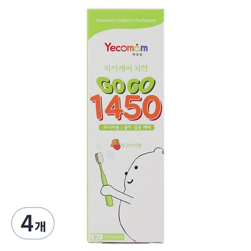 예꼬맘 아동용 고고 불소 1450 치약, 4개, 60g