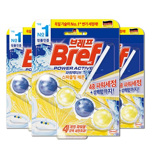 헨켈 브레프 파워액티브 변기세정제 레몬향, 50g, 3개