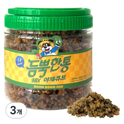 붐붐포 강아지 듬뿍한통 믹스 노즈워크 큐브 트릿, 야채맛(고구마/당근/시금치), 600g, 3개