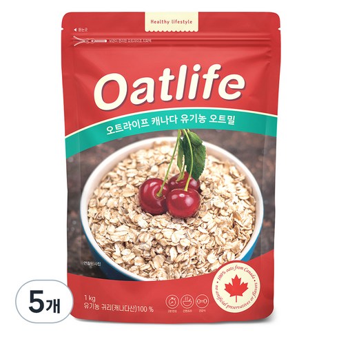 오트라이프 유기농 오트밀, 1kg, 5개